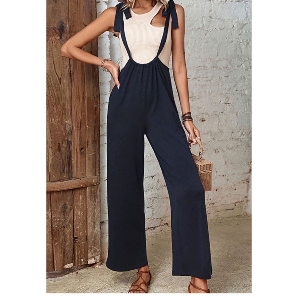 Tied Shoulder wide leg overalls
